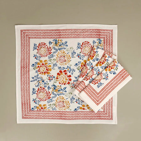 Canton Flower Block Print Cotton Napkins / 4pc