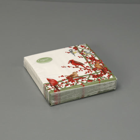 Caspari Paper Cocktail Napkins / Winter Birds and Berries