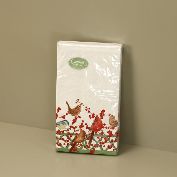Caspari Paper Guest Napkins / Winter Birds and Berries