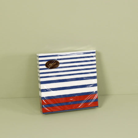 Caspari Paper Cocktail Napkins / Breton Stripe Blue