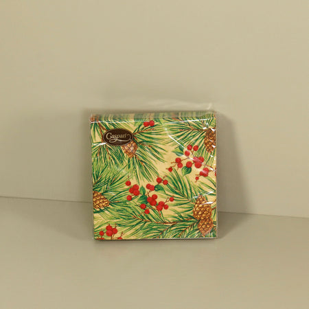 Caspari Paper Cocktail Napkins / Evergreen And Berries