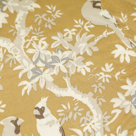 Caspari Paper Dinner Napkins / Scenic Songbirds Gold