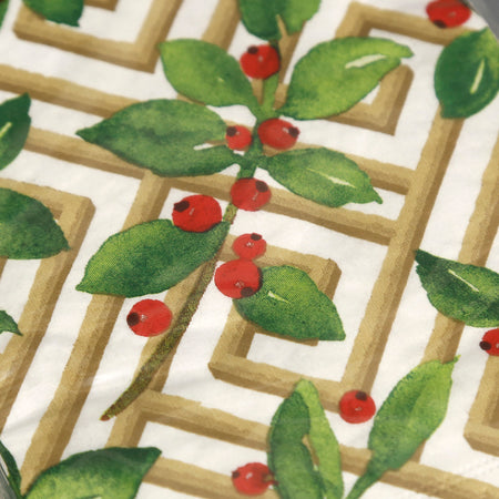 Caspari Paper Guest Napkins / Holly and Fretwork