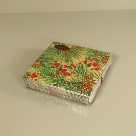 Caspari Paper Cocktail Napkins / Evergreen And Berries