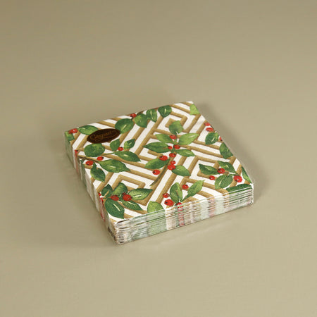 Caspari Paper Cocktail Napkins / Holly and Fretwork