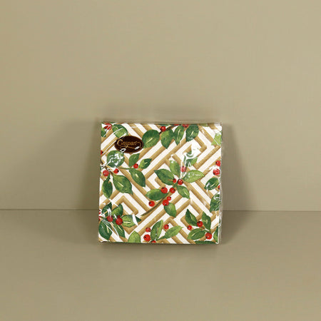 Caspari Paper Cocktail Napkins / Holly and Fretwork