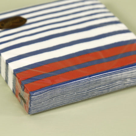 Caspari Paper Cocktail Napkins / Breton Stripe Blue