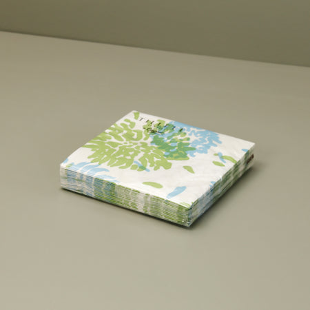 Caspari Paper Cocktail Napkins / Chrysanthemum Turquoise/Lime