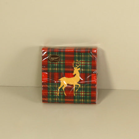 Caspari Paper Cocktail Napkins / Reindeer Tartan