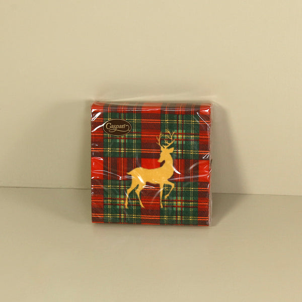 Caspari Paper Cocktail Napkins / Reindeer Tartan