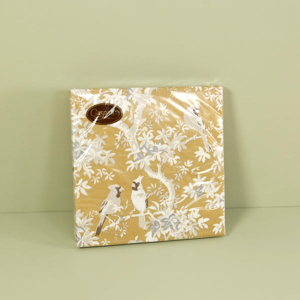 Caspari Paper Dinner Napkins / Scenic Songbirds Gold