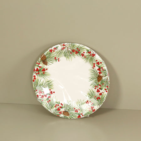 Caspari Paper Dinner Plates / Evergreen And Berries