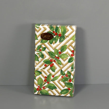Caspari Paper Guest Napkins / Holly and Fretwork