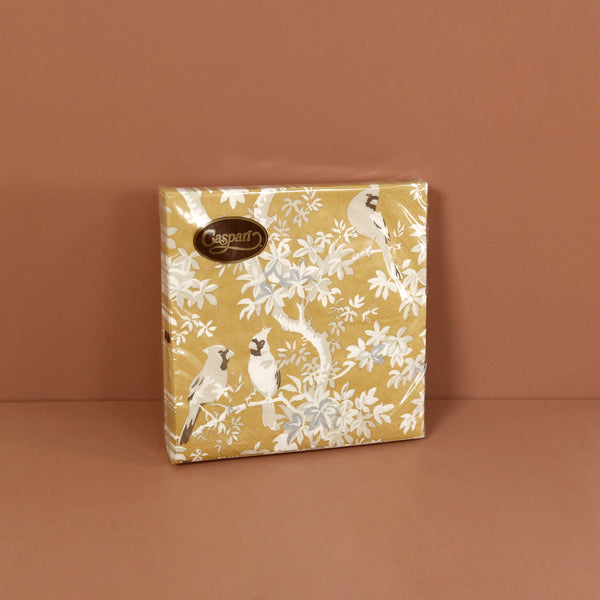 Caspari Paper Luncheon Napkins / Scenic Songbirds Gold