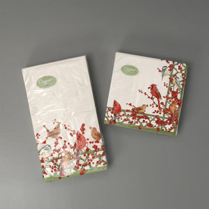 Caspari Paper Cocktail Napkins / Winter Birds and Berries