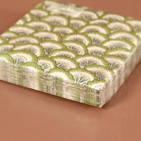 Caspari Paper Cocktail Napkins / Scallop Green