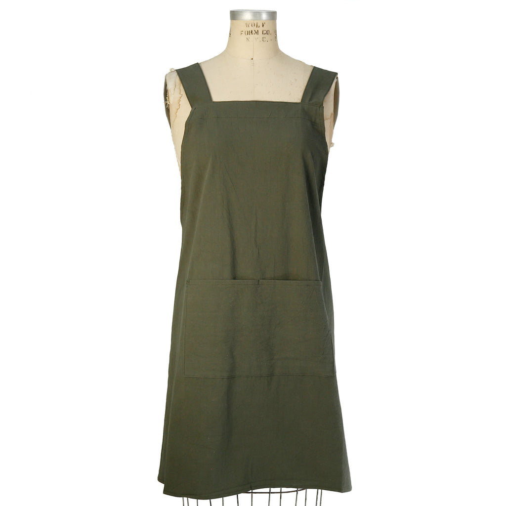 Cotton Cross Back Apron / Pine Green