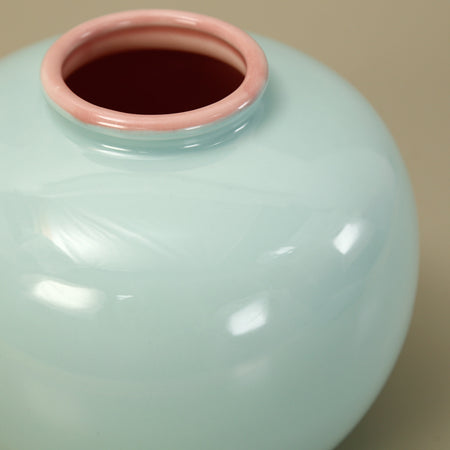 Jade Ring Vase / Celadon Pink Rim