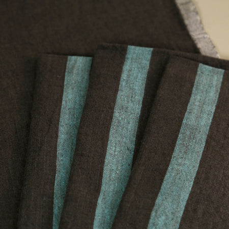 Laundered Linen Napkin Set of 4 / Charcoal & Aqua
