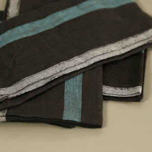 Laundered Linen Napkin Set of 4 / Charcoal & Aqua