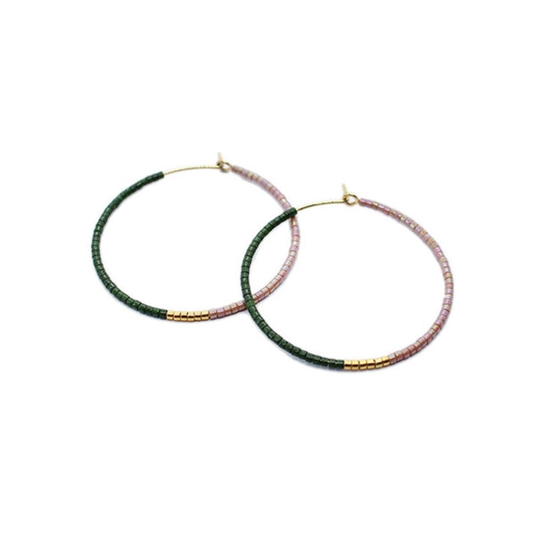 Color Field Hoop Earrings / Large Olive