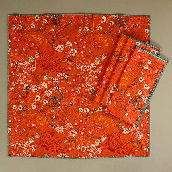 Papaya Peacock Cotton Napkins / Set of 4