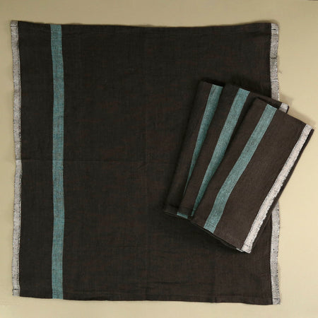 Laundered Linen Napkin Set of 4 / Charcoal & Aqua