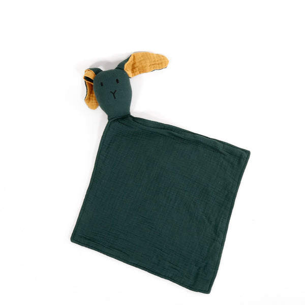 Bunny Organic Cotton Lovey Blanket / Dark Green