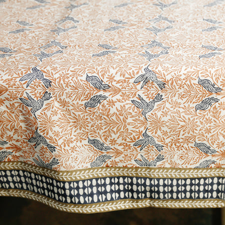 Edith Birds Block Print Tablecloth
