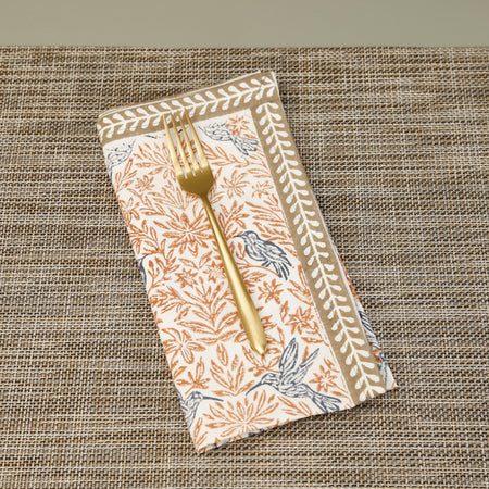 Edith Birds Block Print Cotton Napkins / 4pc