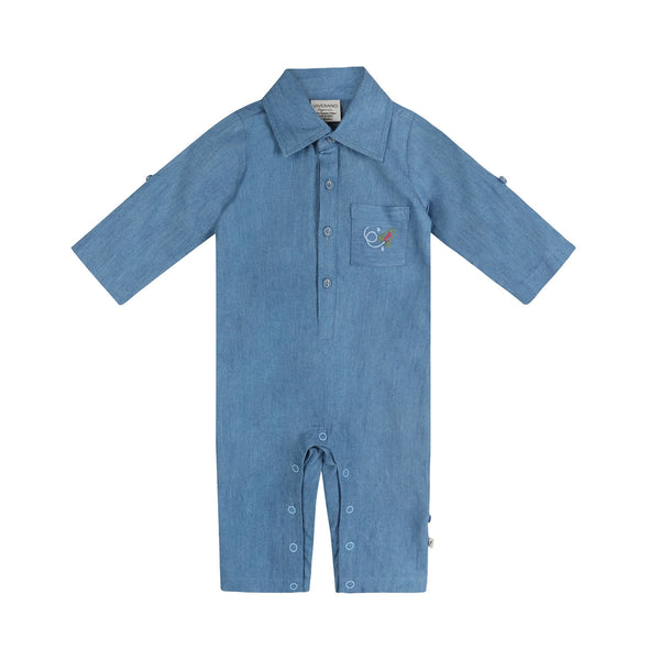Eli Embroidered Pocket Denim Baby Jumpsuit