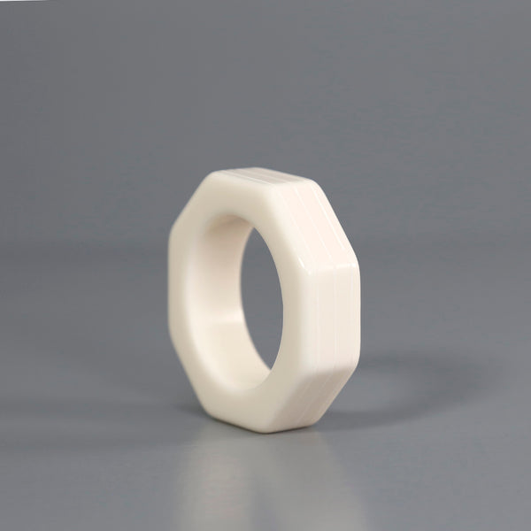 White Resin Etched Stripes Napkin Ring