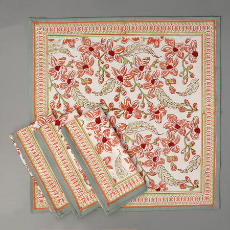 Frangipani Block Print Cotton Napkins / 4pc White