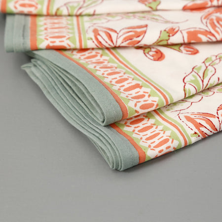 Frangipani Block Print Cotton Napkins / 4pc White