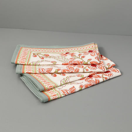 Frangipani Block Print Cotton Napkins / 4pc White
