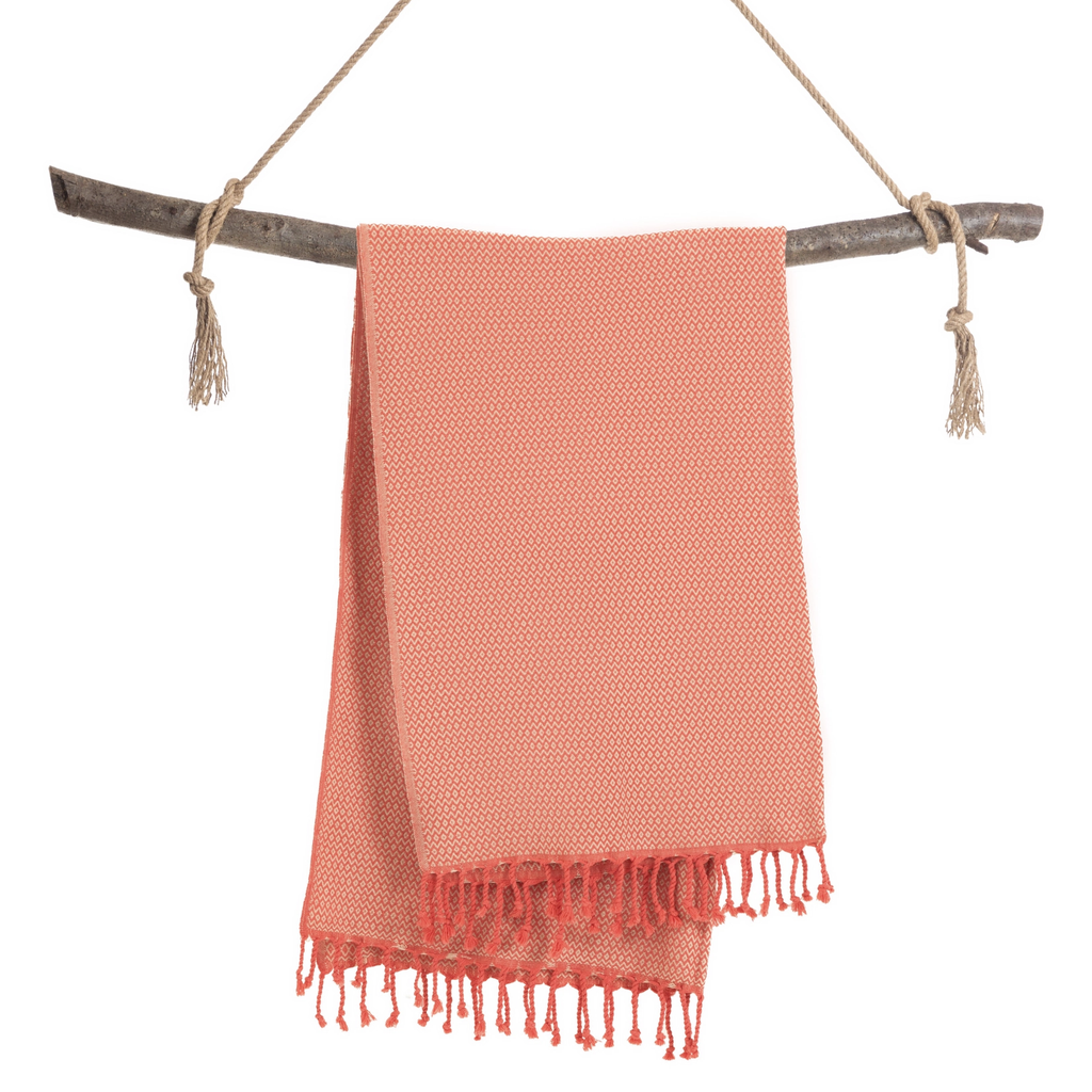 Turkish Cotton Bath Towel / Fuchsia & Beige
