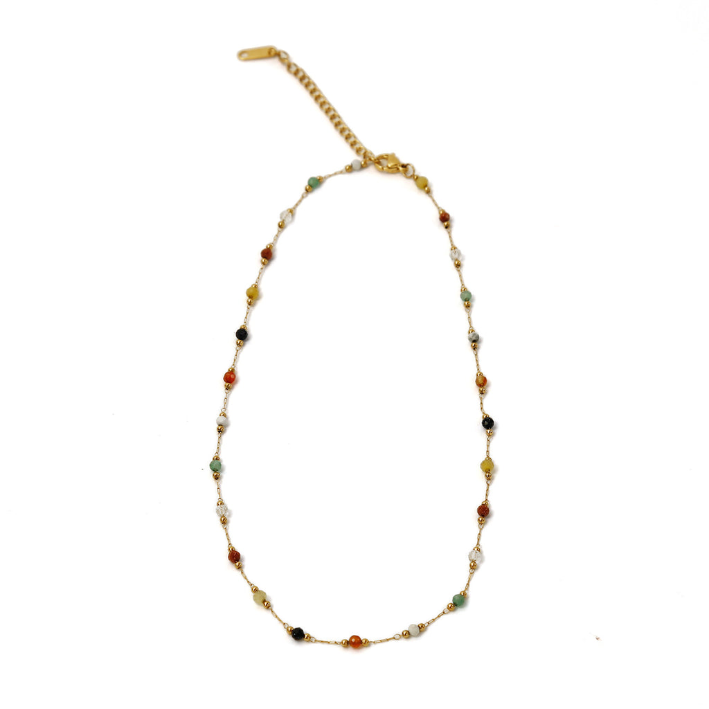 Gold Plated Rainbow Beaded Necklace / Warm Agate