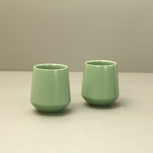 Green Matte Glazed Tea Set w/ 2 Cups & Wooden Tray