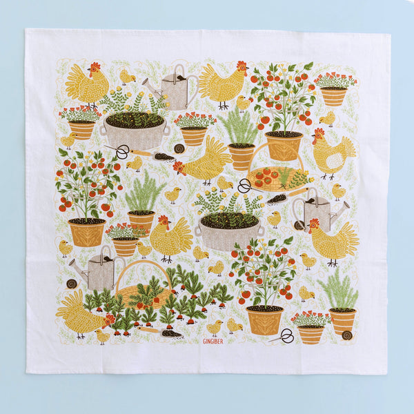 Gingiber Tea Towel / Garden Chickens