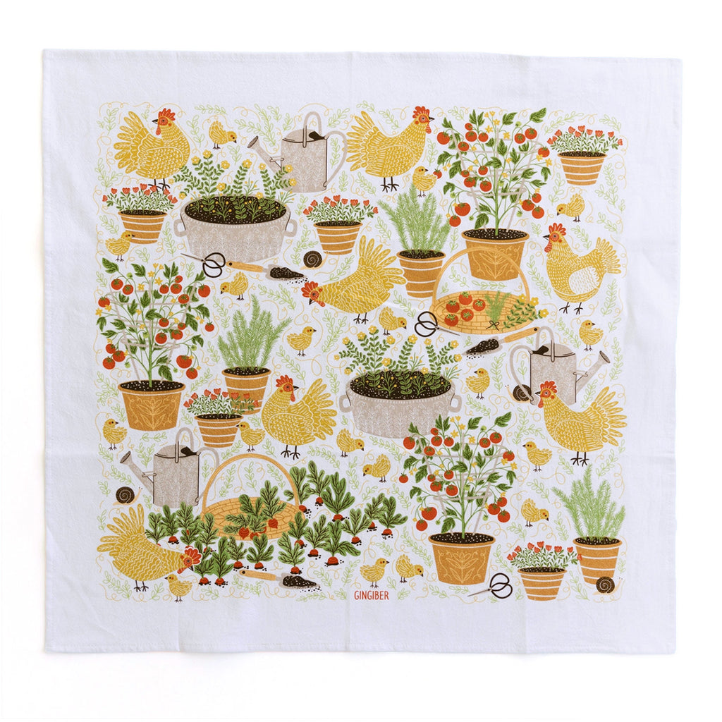 Gingiber Tea Towel / Garden Chickens