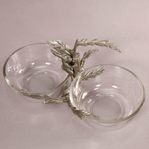 Pewter & Glass Double Condiment Dish / Bunny with Carrot
