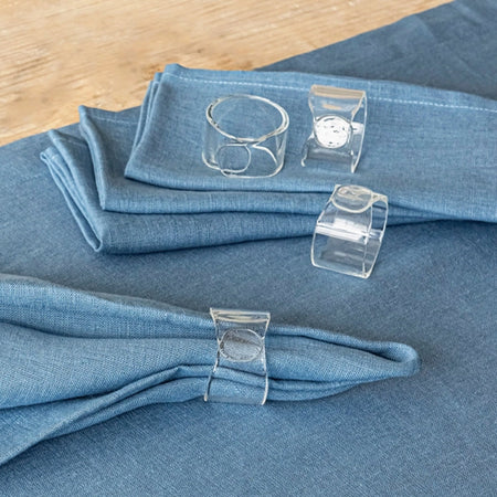 Wide Clear Hand-Shaped Glass Napkin Rings / Set of 4