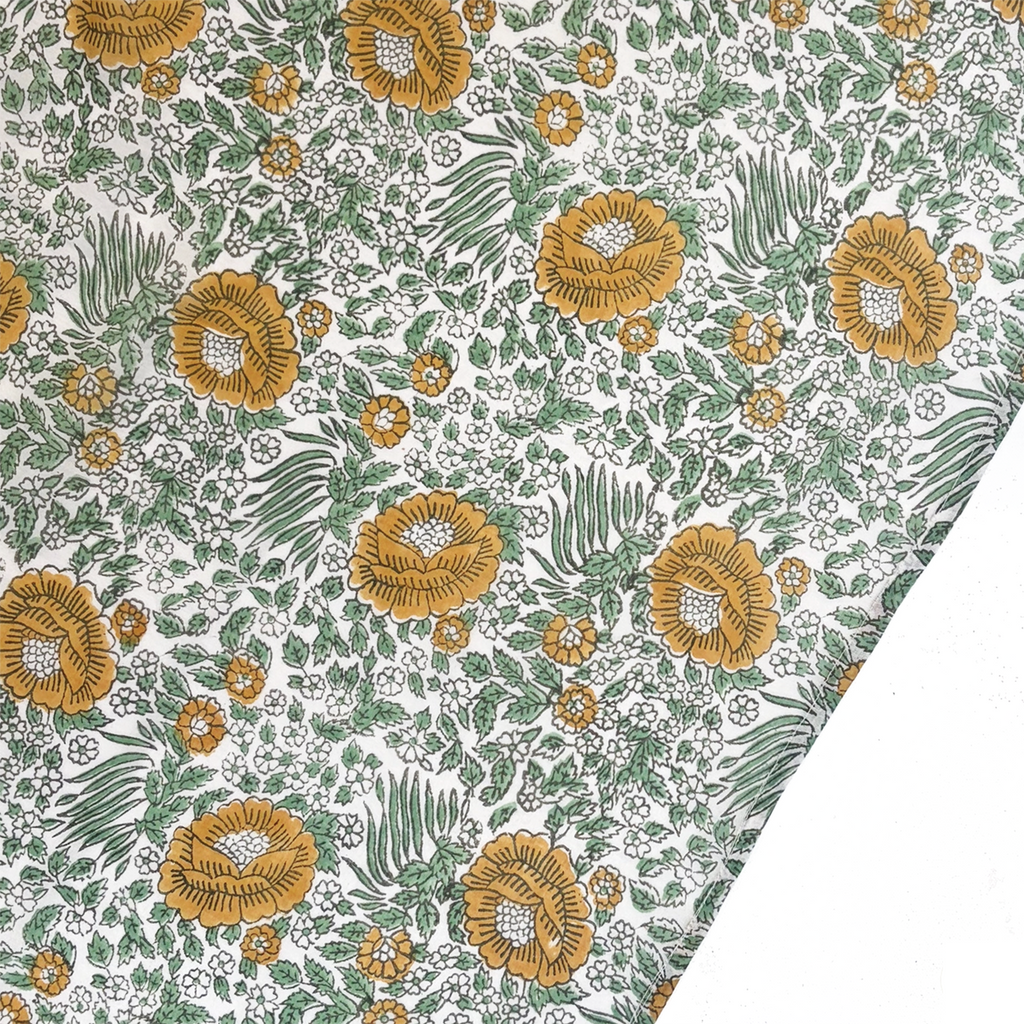 Block Print Cotton Scarf / Capri Forest Mustard