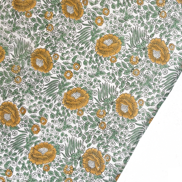 Block Print Cotton Scarf / Capri Forest Mustard