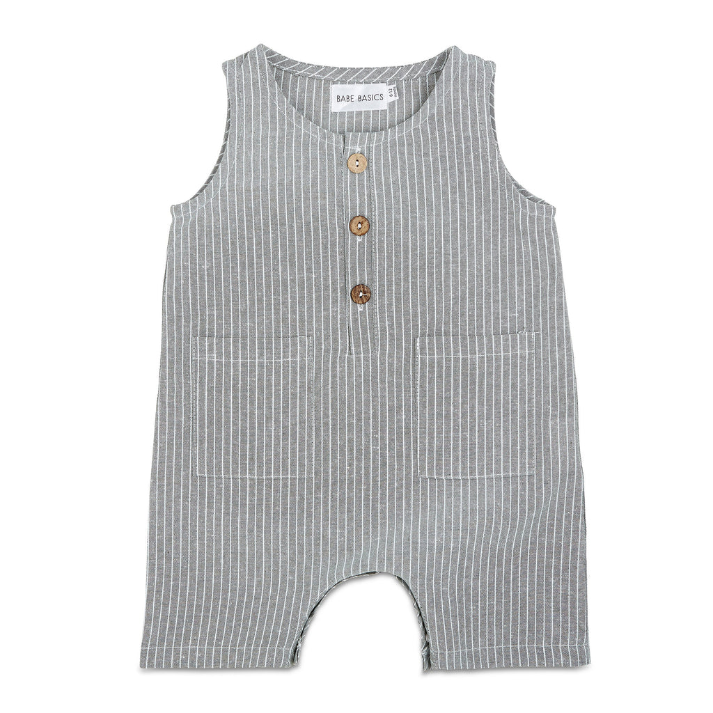 Linen Baby Shorts Romper / Grey Striped