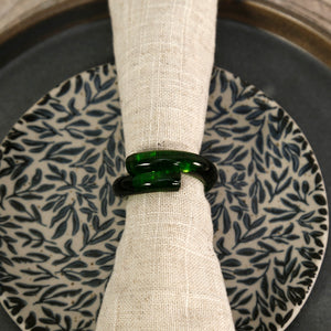 Green Hand-Shaped Glass Napkin Rings / Set of 4