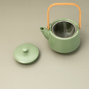 Green Matte Glazed Tea Set w/ 2 Cups & Wooden Tray