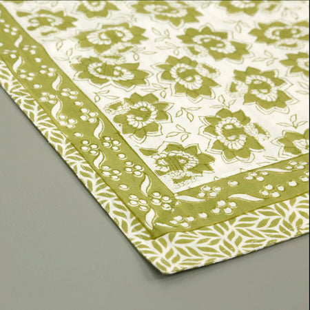 Green Daffodil Block Print Runner 13" x 60"