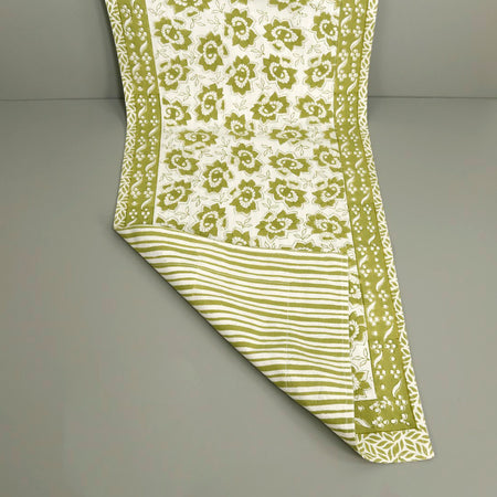 Green Daffodil Block Print Runner 13" x 60"