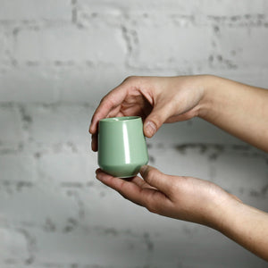 Green Matte Glazed Tea Set w/ 2 Cups & Wooden Tray